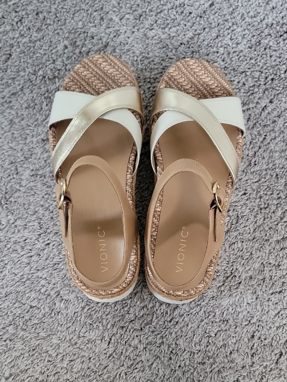 Vionic Mar Sandal, Camel and Gold Leather